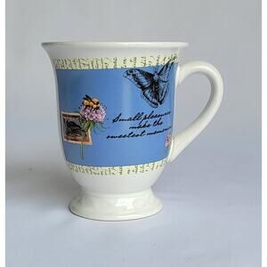 Hallmark Houston Harvest "Small Pleasure..." Blue Pedestal Mug 31511